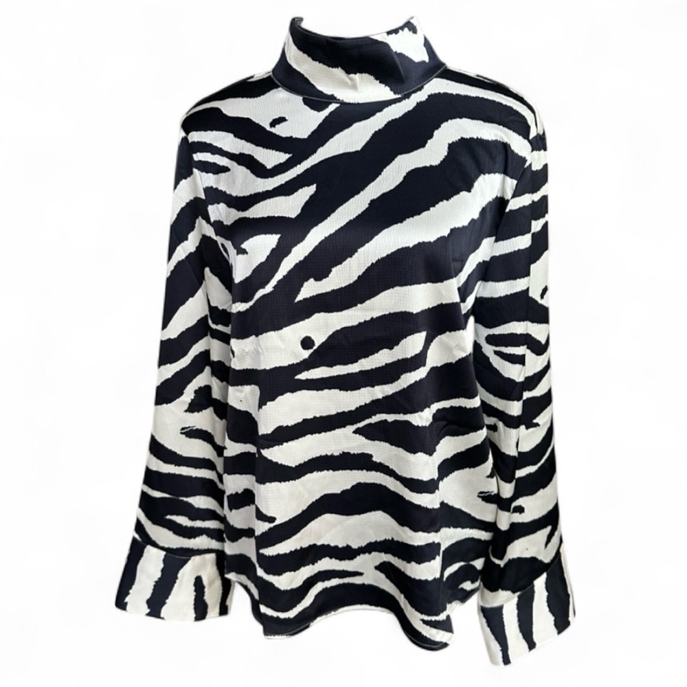 Zara Zebra Print High Neck Blouse size Small